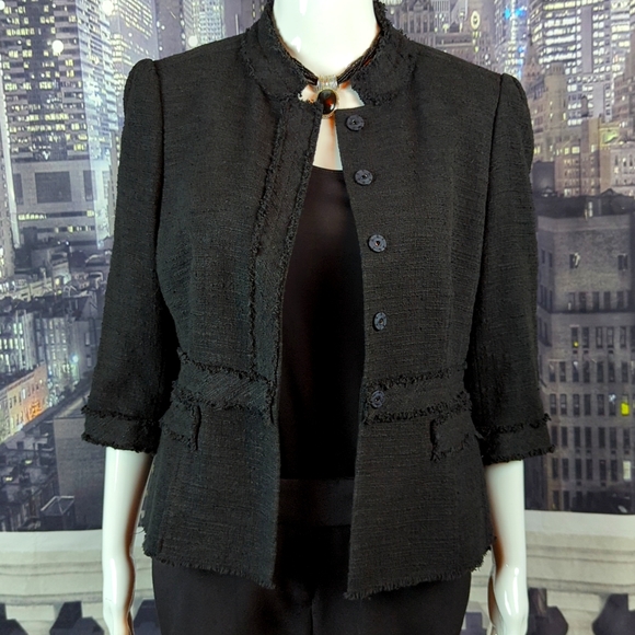 Ann Taylor Jackets & Blazers - Ann Taylor sz 6 Jet Black Button Down Long Sleeve Tweed Style Blazer